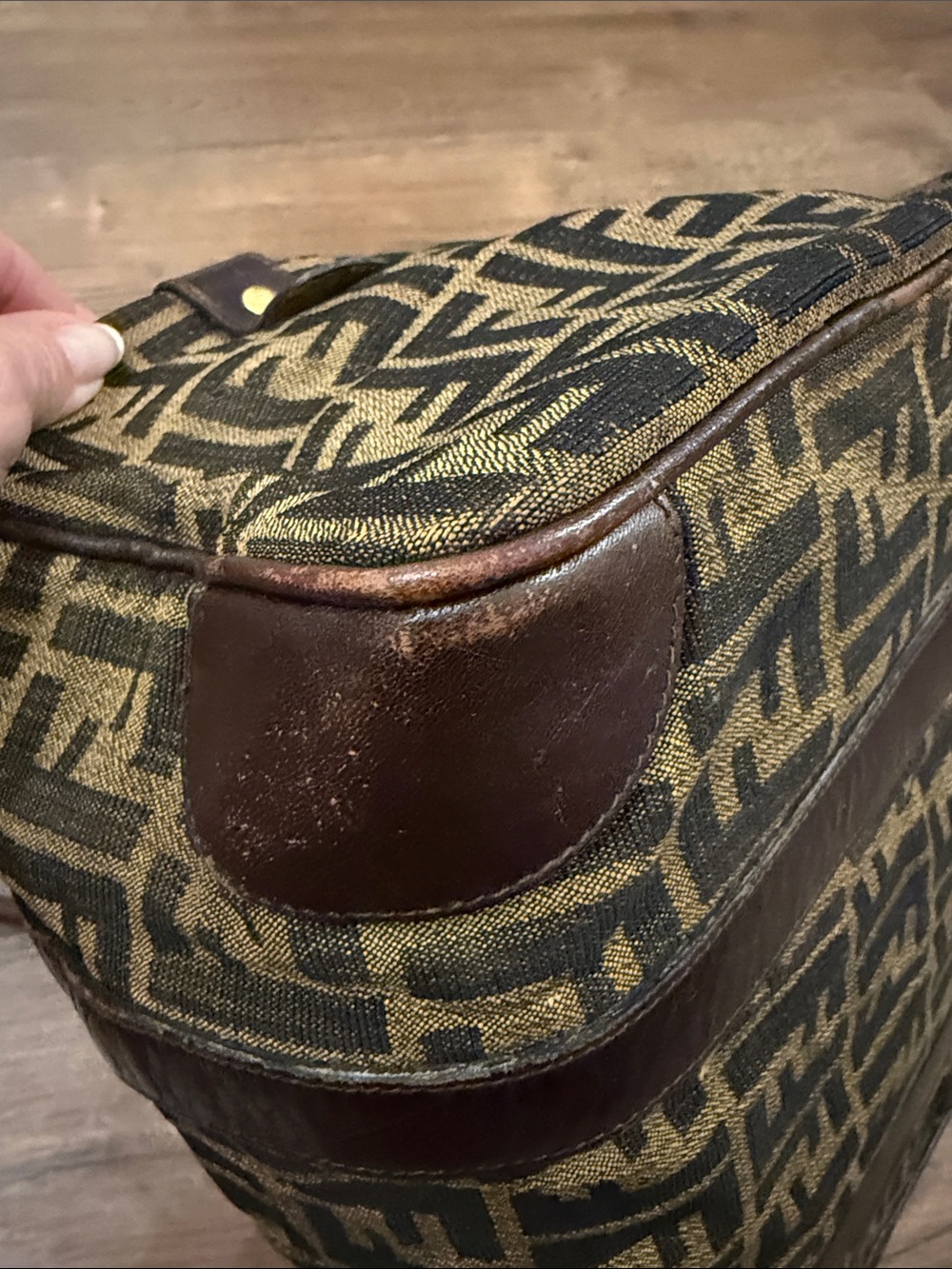 Vintage Zucca Fendi Boston Bag Brown & Tan FF Logo Canvas Tote Small Duffel - Picture 8 of 17